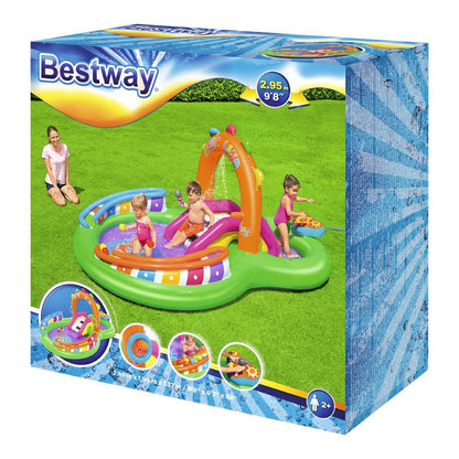 Colorful Sing n Splash inflatable pool for kids, ideal for backyard fun and play.