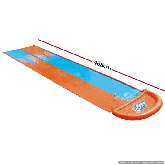 Inflatable double slip and slide measuring 4.88 meters for ultimate backyard fun for kids.