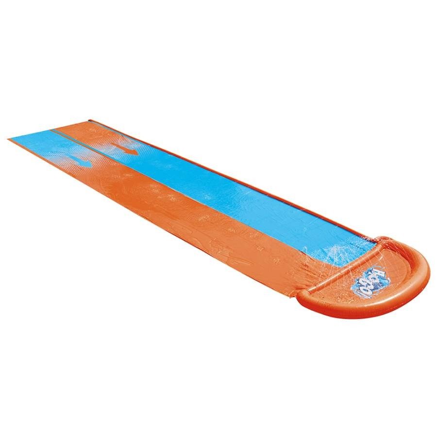 Inflatable slip and slide with dual lanes for backyard fun, perfect for kids.