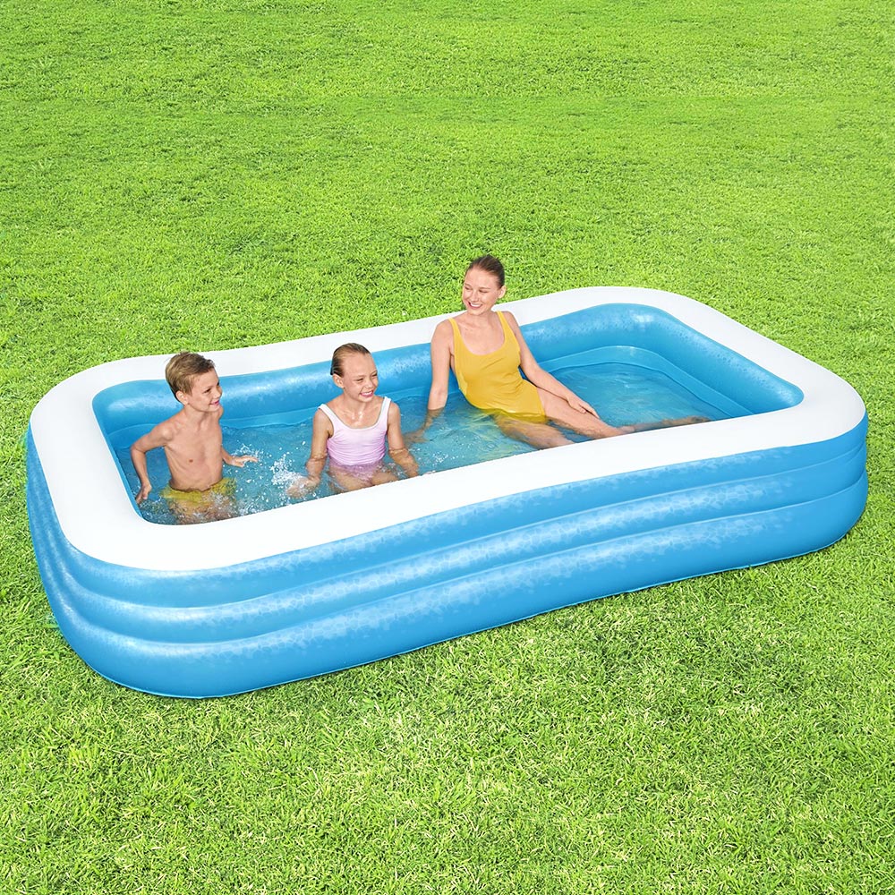 Inflatable Kids Pool with 1161L capacity for summer fun at home.