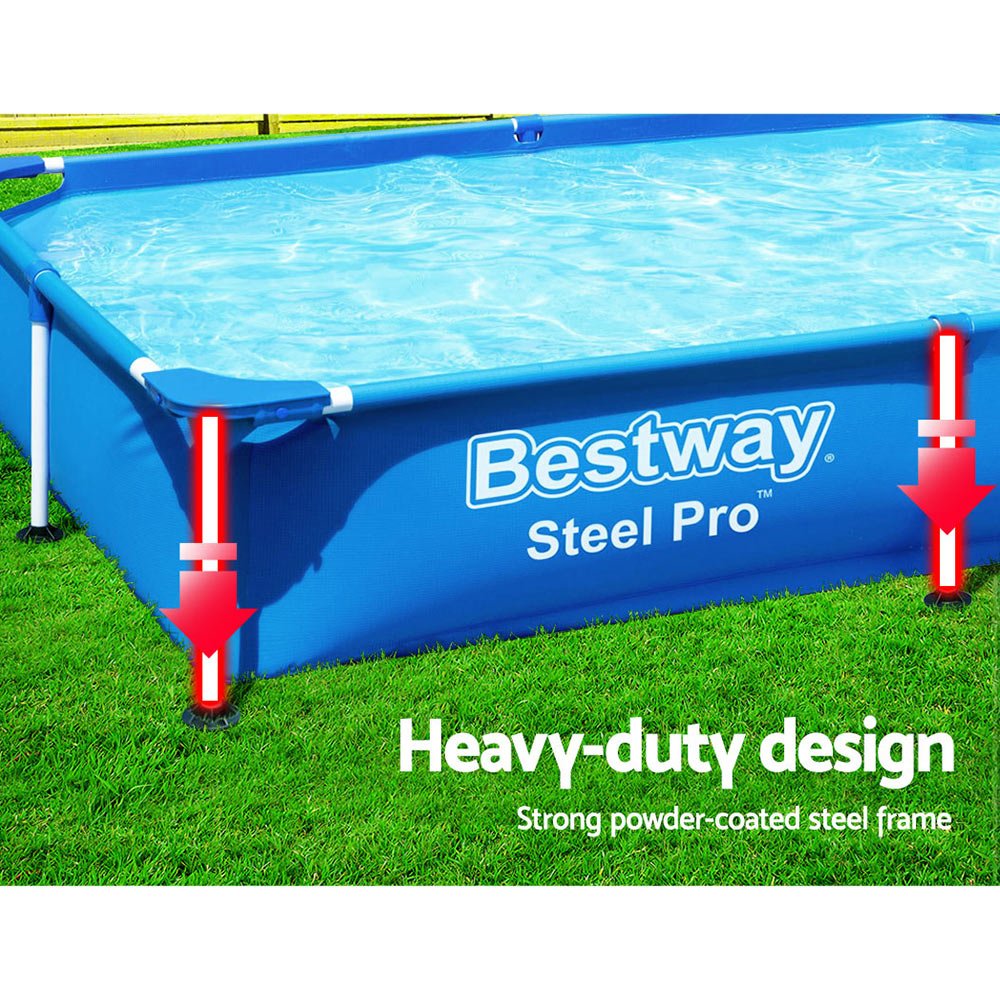 Above-ground Bestway steel frame swimming pool, 221x150x43cm, perfect for childrens backyard fun.