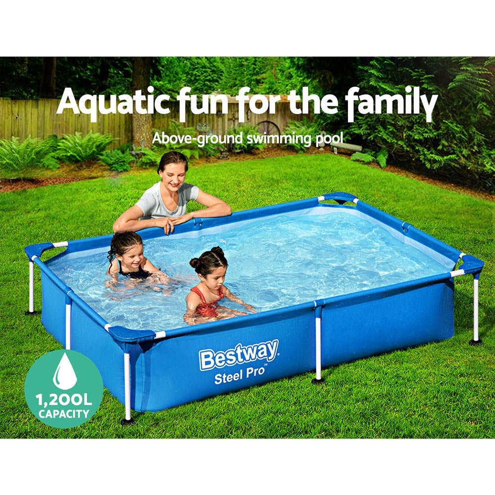 Bestway swimming pool with sturdy steel frame, ideal for kids home fun and activities.