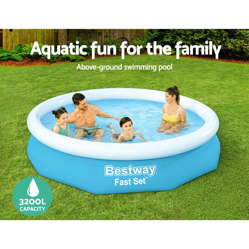 Bestway 305x66cm Round Inflatable Pool with Filter Pump, Perfect for Kids Summer Fun.