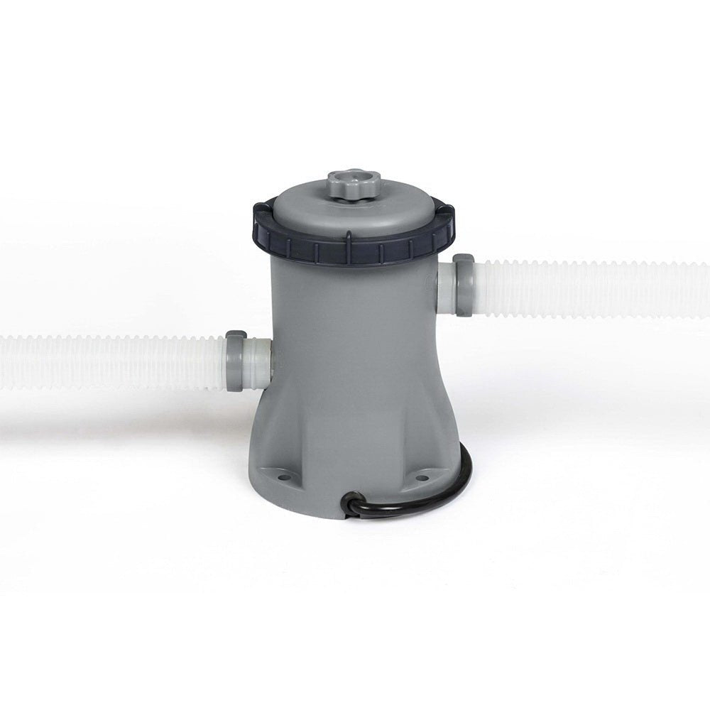 Inflatable above ground pool with filter pump, ideal for backyard fun for kids.