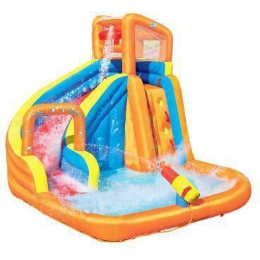 Colorful inflatable water slide pool play center with blower for fun home entertainment