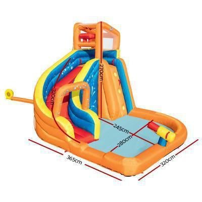 Colorful inflatable water slide pool play center with blower for fun backyard splashing