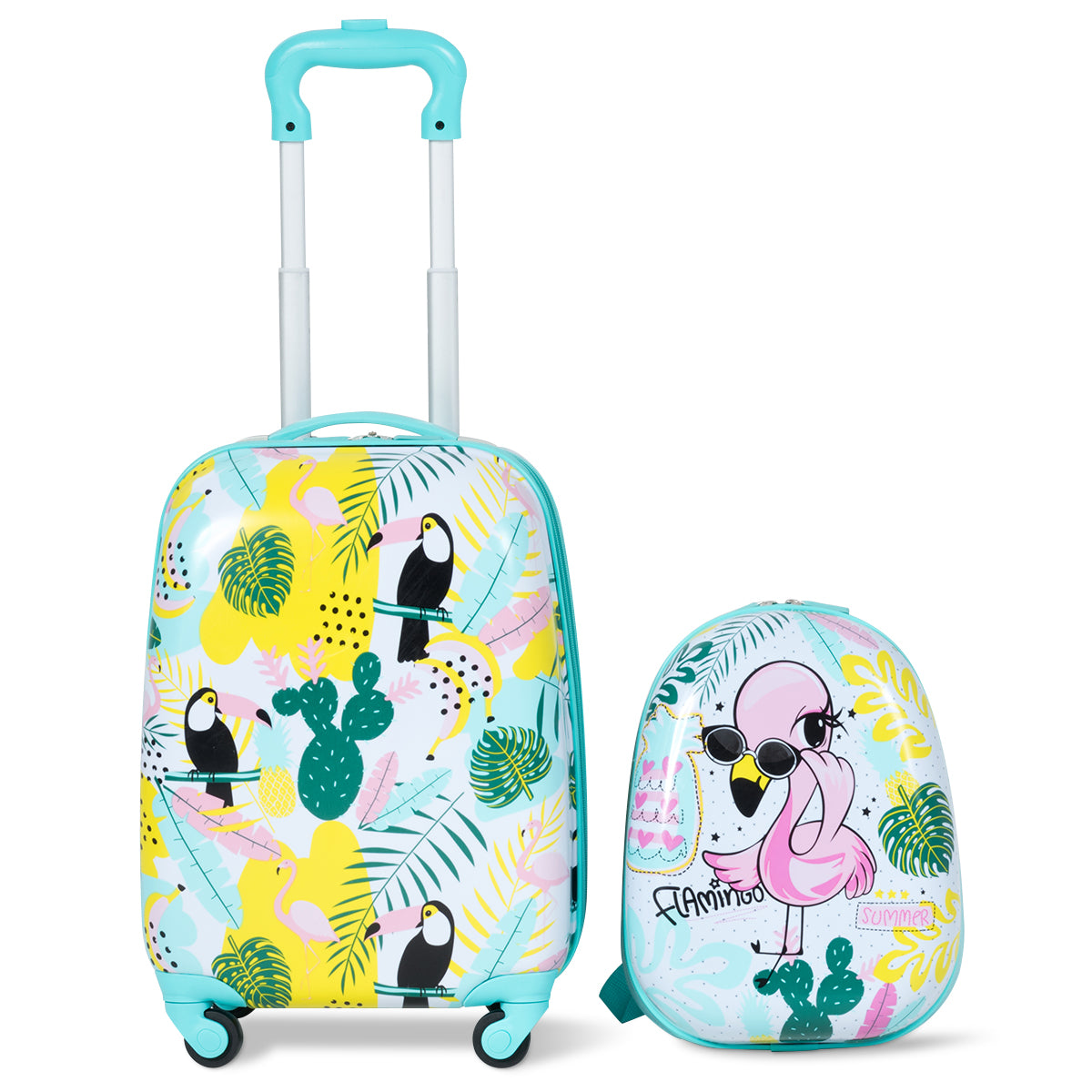 Kids Flamingo Pattern Luggage Set - Fun suitcase and backpack combo for travel adventures.