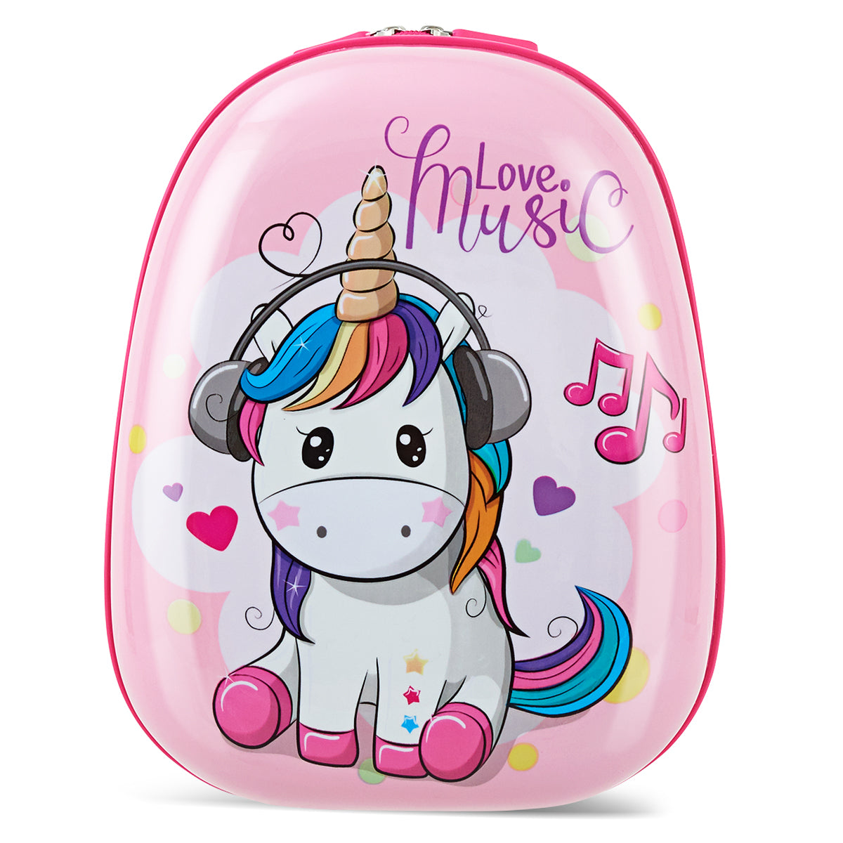 Unicorn kids luggage set with matching backpack, perfect for travel and storage at home.