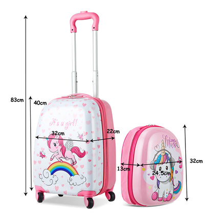 Unicorn-themed hard shell luggage set with backpack, perfect for kids traveling in style.