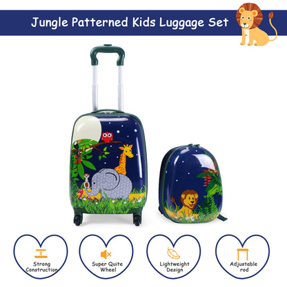 Kids elephant and lion luggage set with wheels for travel and school adventures.