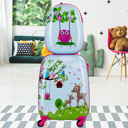 Colorful 2-piece luggage set for kids with trolley case and backpack, perfect for travel.