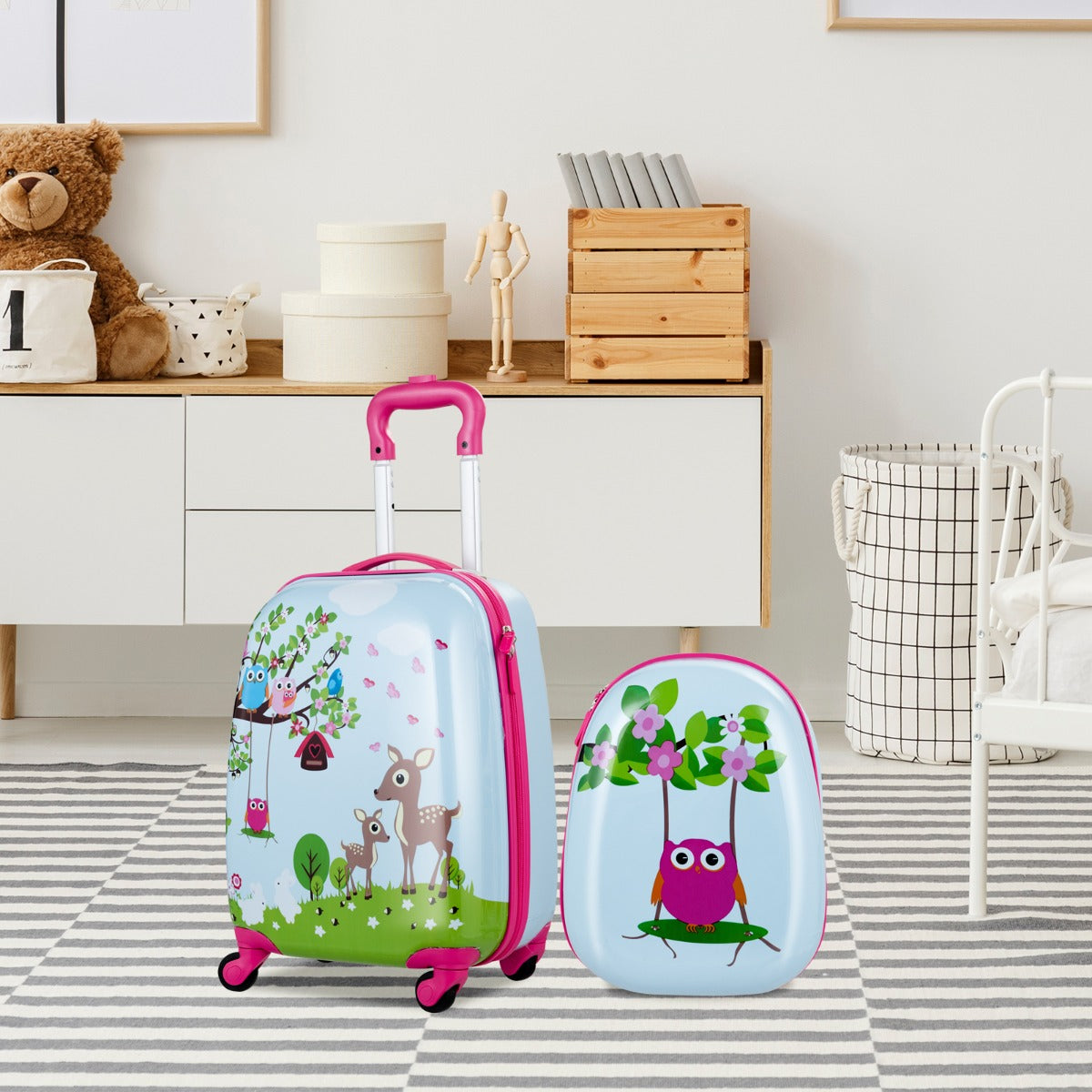 Kids 2-Piece Luggage Set with Trolley Case and Backpack ideal for travel adventures.