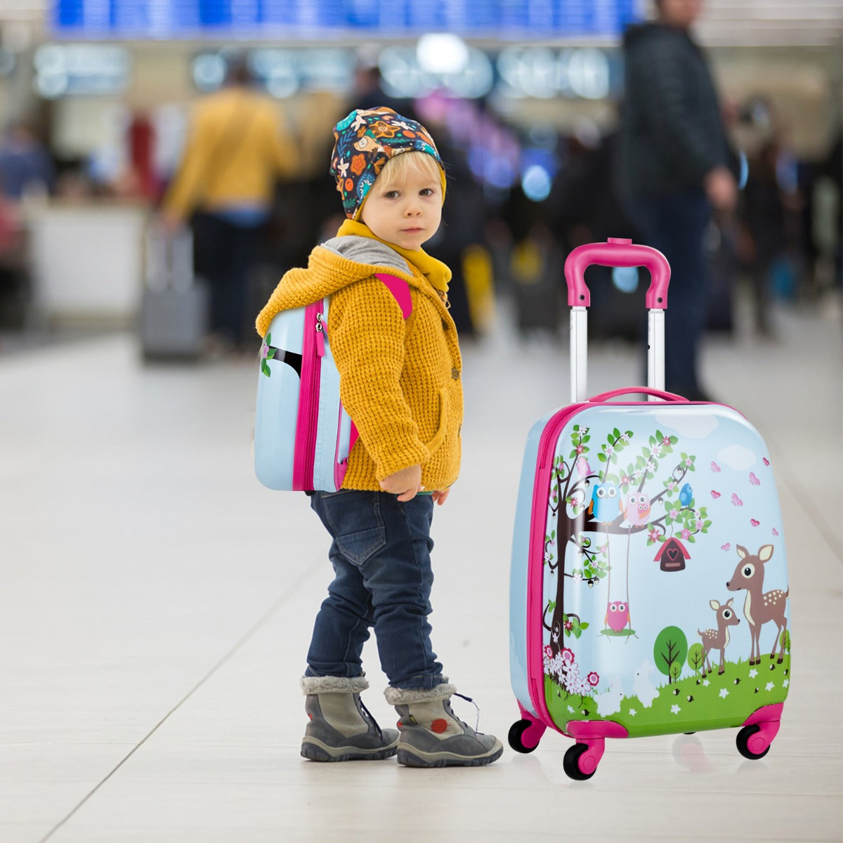 Colorful kids luggage set with trolley case and backpack for travel occasions