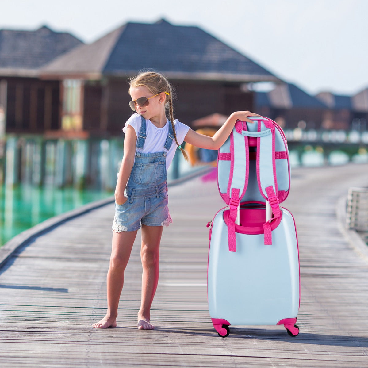 Kids 2-Piece Luggage Set with Trolley Case and Backpack for travel and school.