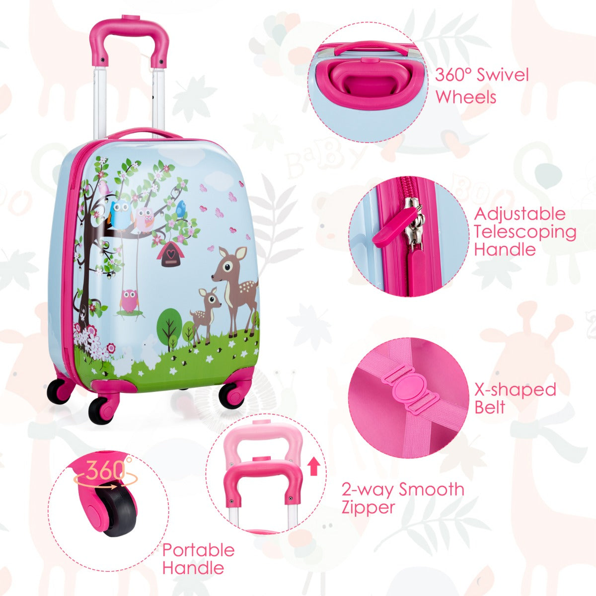 Kids 2-piece luggage set with trolley case and backpack for travel.