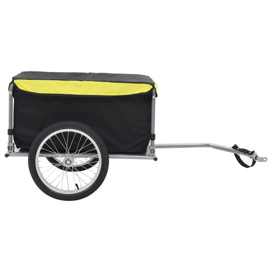 Black and yellow bike cargo trailer with 65kg capacity for kids outdoor adventures.