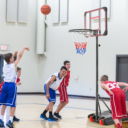 Adjustable kids basketball hoop stand with stable base for active play at home.