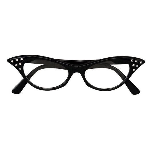 Black cat eye glasses accessory with 50s style appeal for adult costumes, stylish event wear.