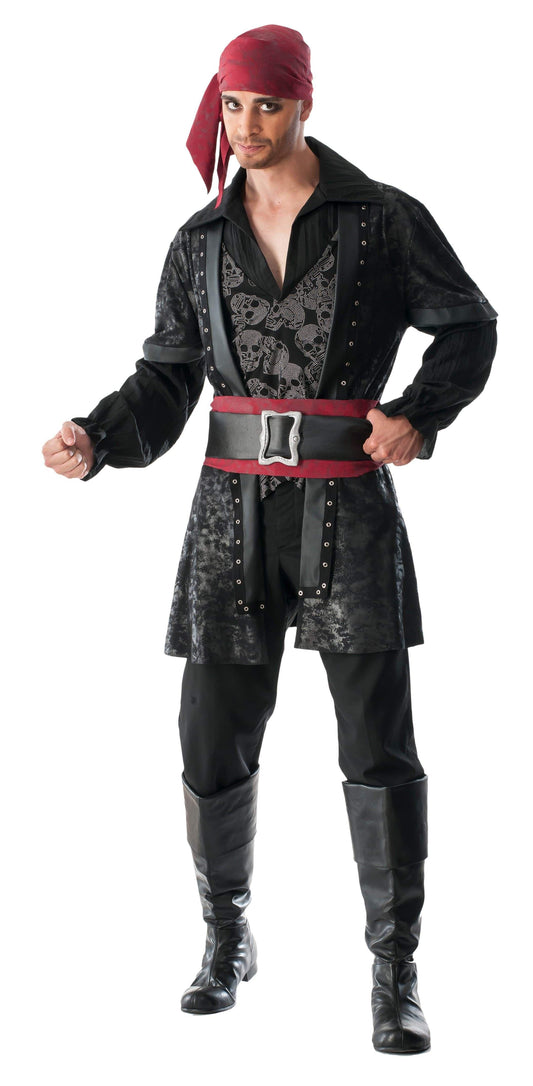 Adult Black Beard Pirate Captain Costume for home dress-up play, perfect for Halloween fun.