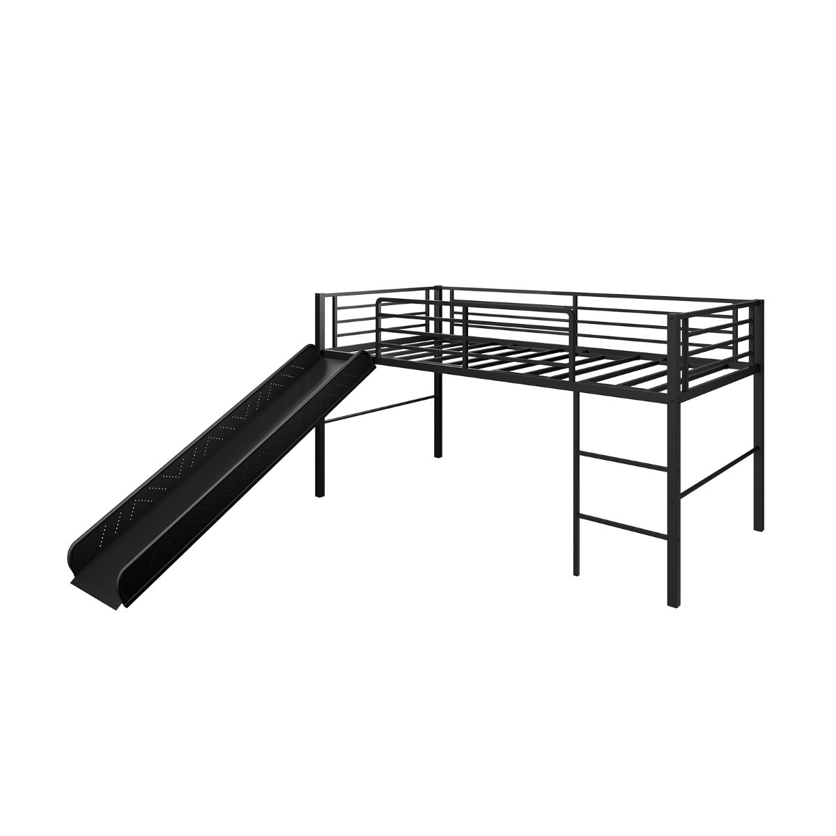 Black Metal Kids Loft Bed with Slide and Ladder | Fun Design