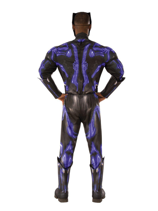 Black Panther adult muscle costume for home play, featuring deluxe Marvel design for kids.