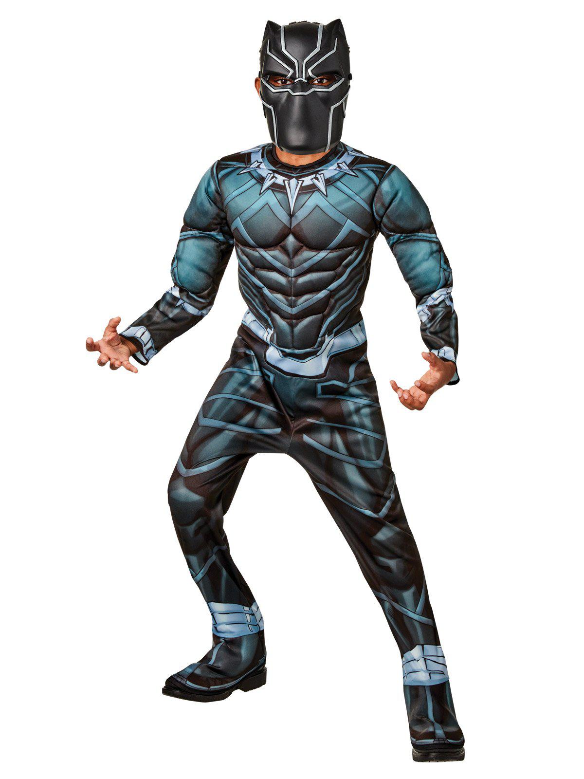 Black Panther kids costume featuring Marvel Deluxe Stealth Suit for adventurous playtime at home.