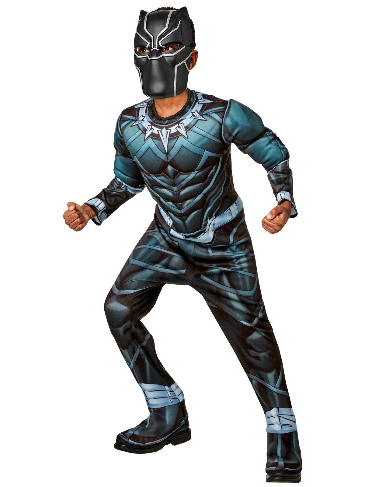 Black Panther Kids Costume with Marvel Deluxe Stealth Suit for imaginative play at home.