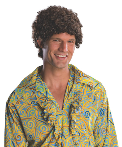 Black Afro wig for adults, perfect costume party accessory for a fun, playful look.