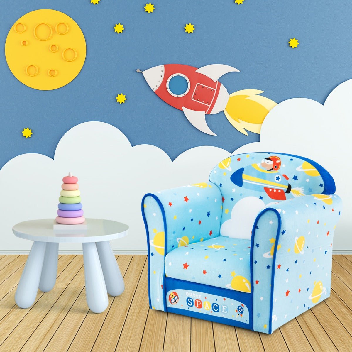 Kids Upholstered Armchair with Cute Cartoon Pattern for 0-5 Years-Blue