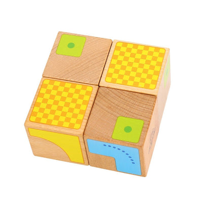 Colorful block puzzle toy for kids, promoting problem-solving skills and creativity at home.