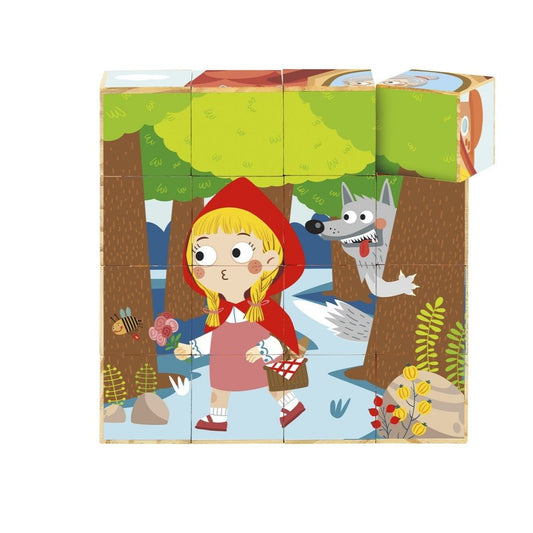 Little Red Riding Hood block puzzle, featuring fairy tale characters for interactive childrens play.