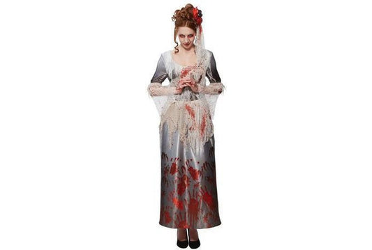Spooky Halloween costume for kids | Splattered Bride with Bloody Hands Gothic Dress. Perfect for dress-up.