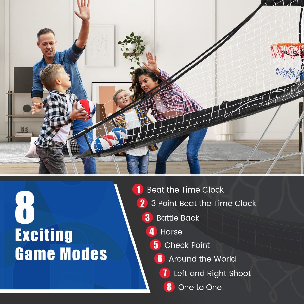 Family Basketball Arcade with 8 Modes - Blue