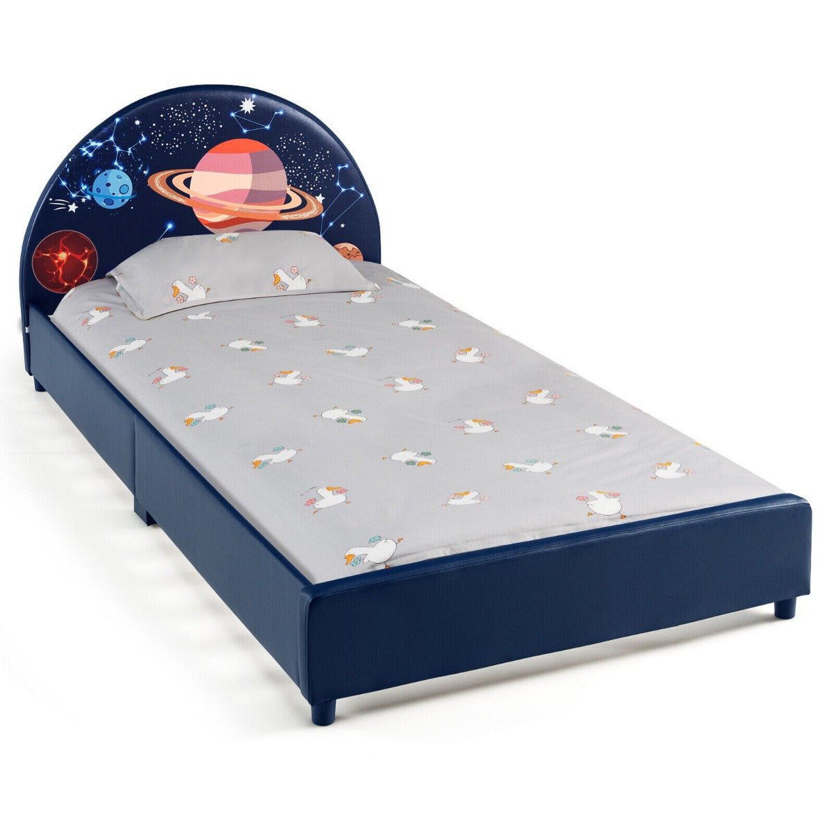 Cozy Blue Bed with Planetary Motif