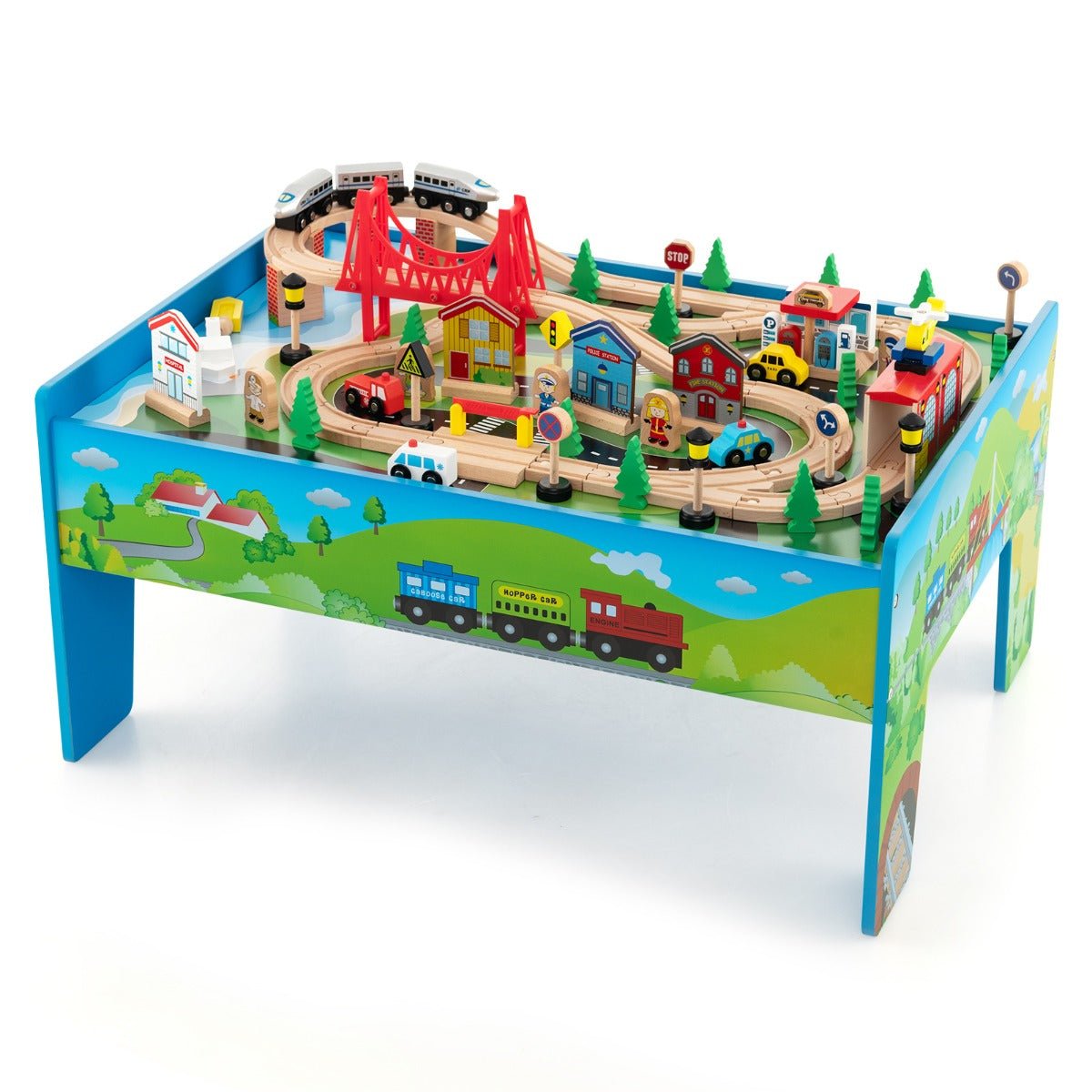 Train Set Fun on a Versatile Blue Play Table