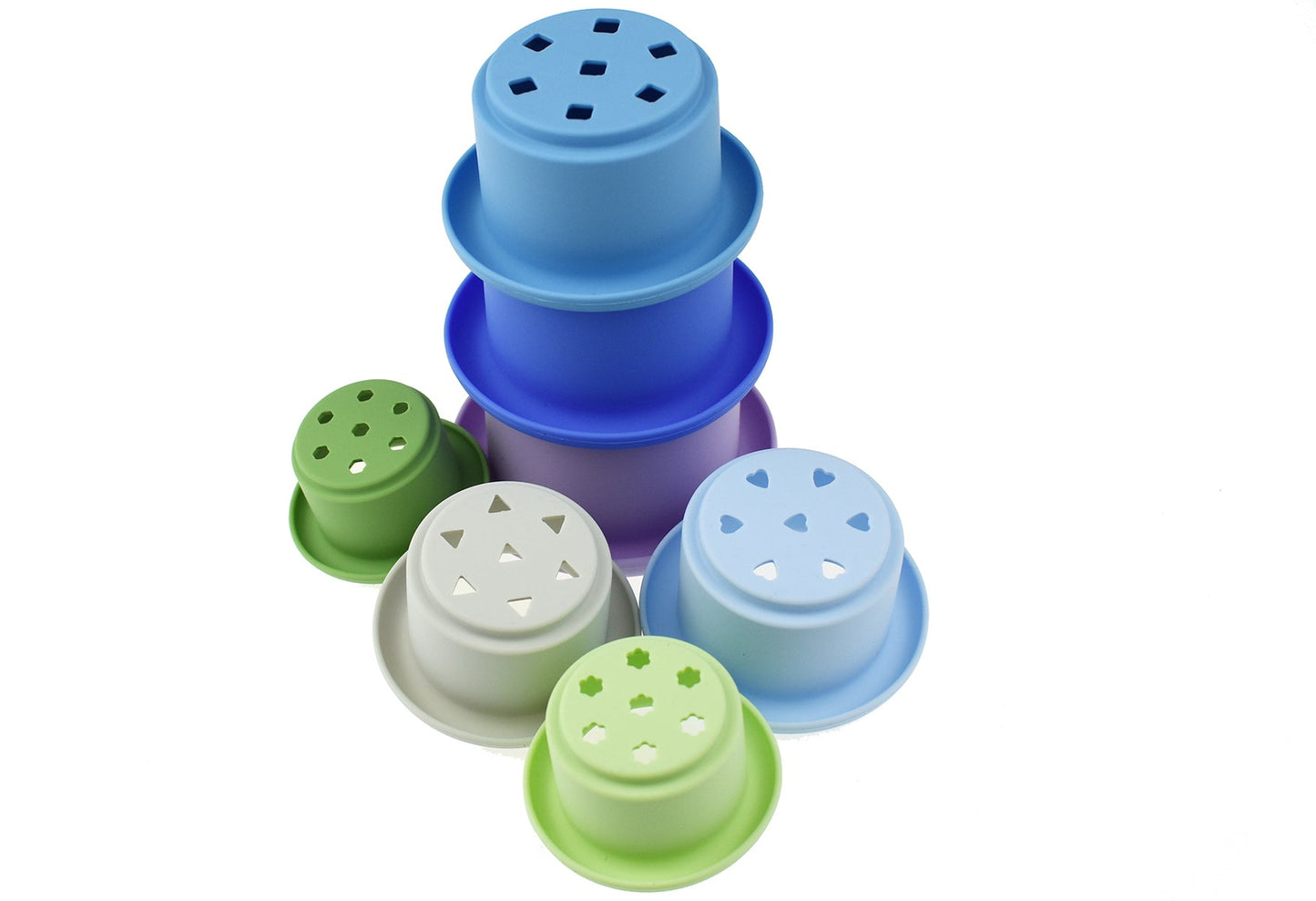 Colorful 7 Pc Silicone Stacking Cups in Blue - Perfect for kids imaginative play at home.