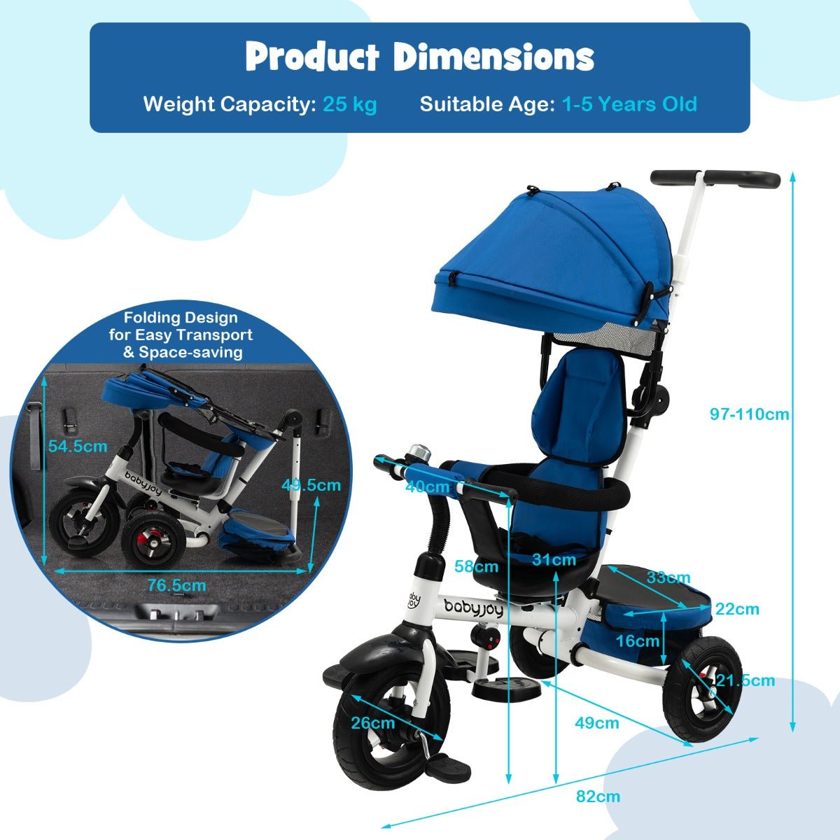 Blue Tricycle Stroller - Comfort and Style from Kids Mega Mart