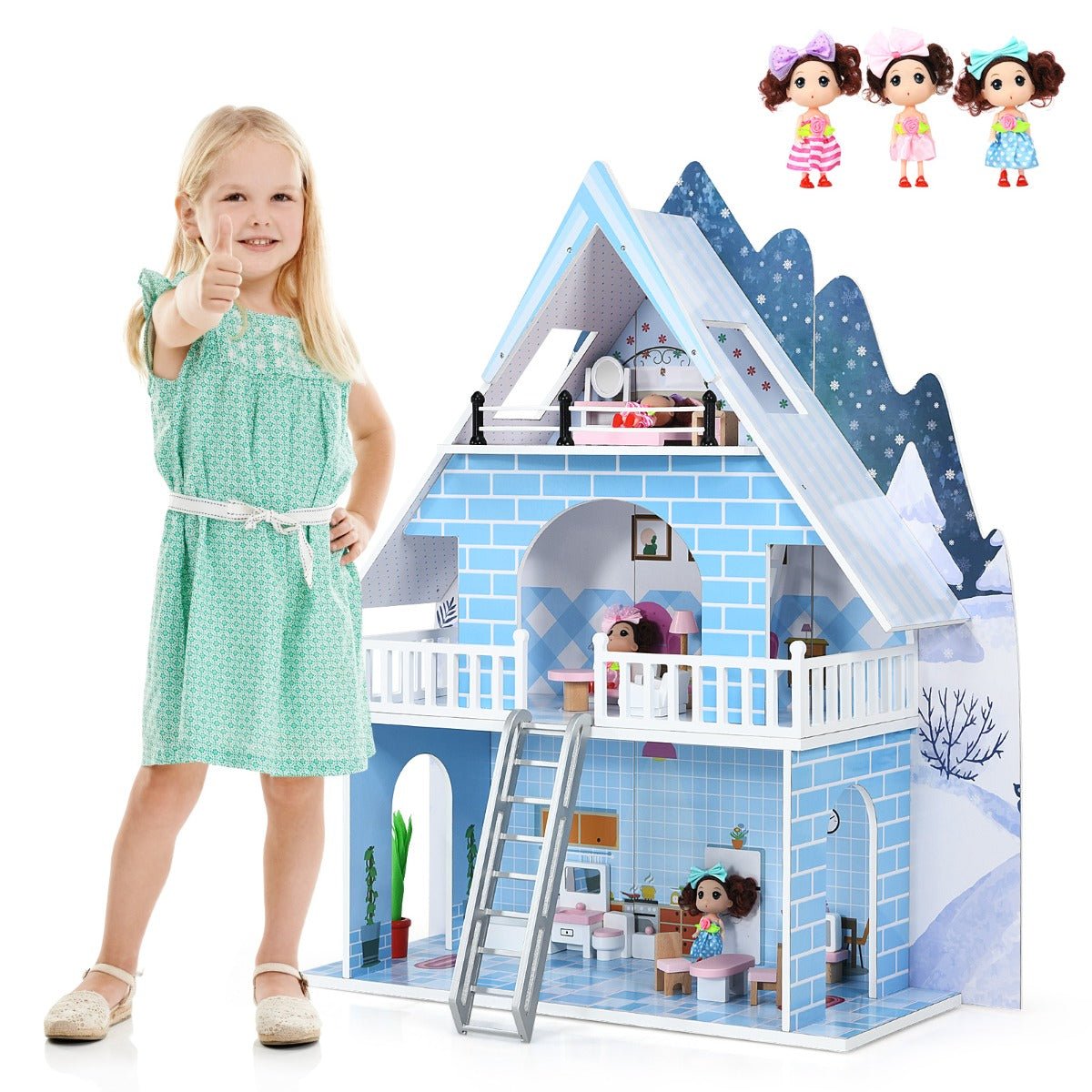 Home Sweet Home: Wooden Dollhouse Playset with 15-Piece Furniture for Imaginative Play