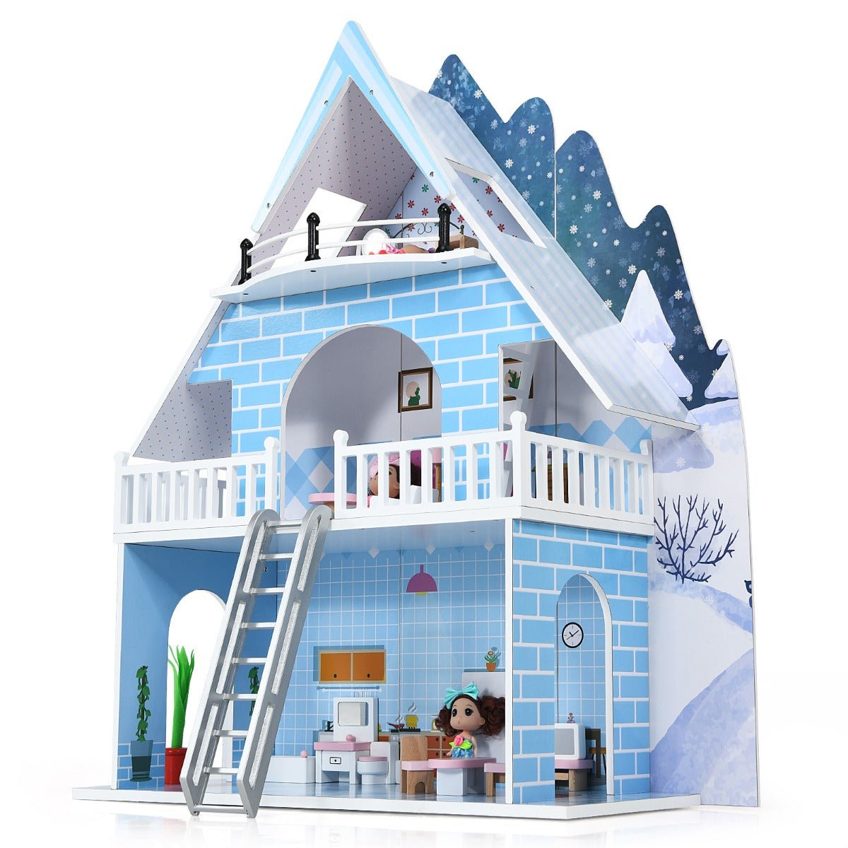 Imaginative Play: Wooden Dollhouse Playset with 15-Piece Furniture for Creative Adventures