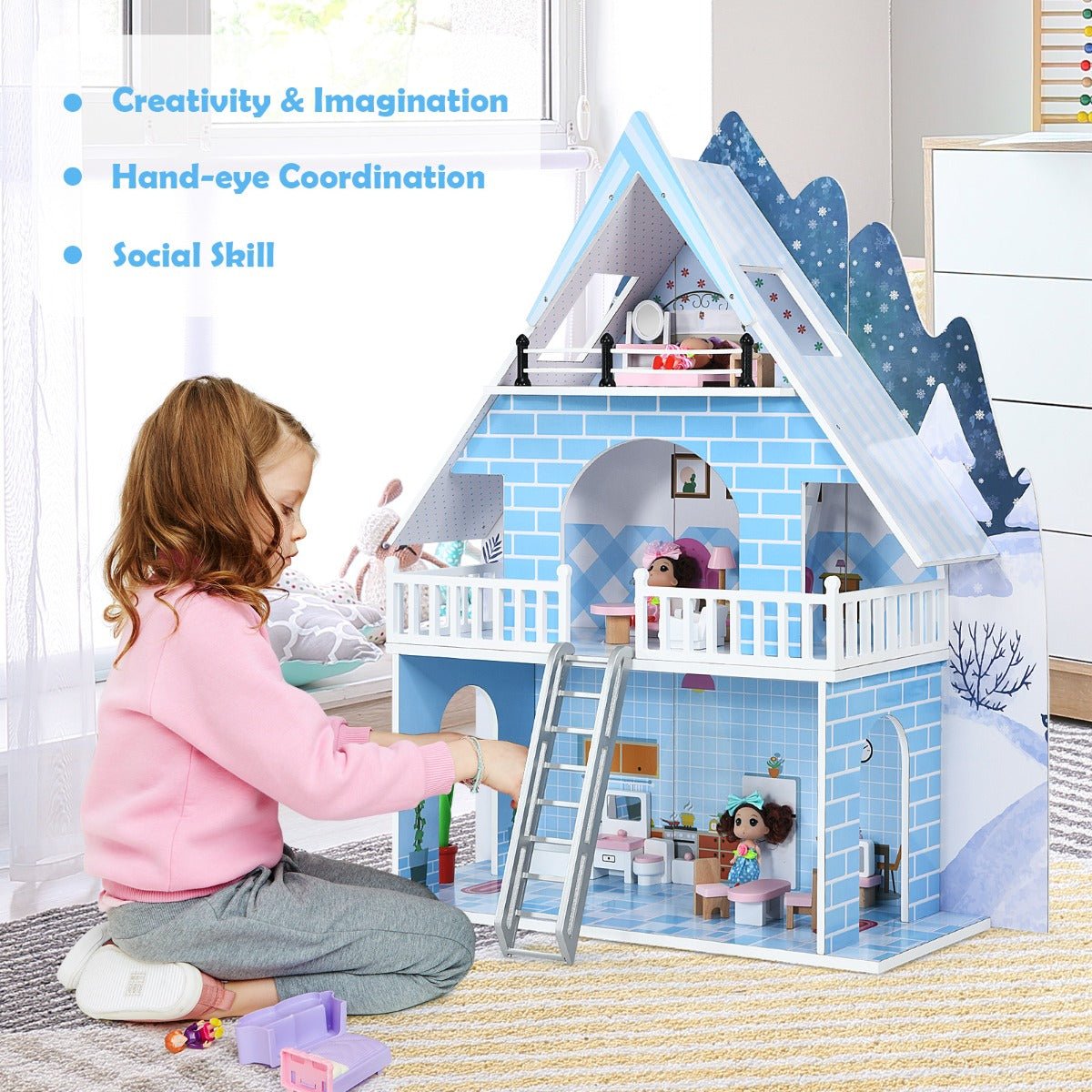 Furniture Delight: Wooden Dollhouse Playset with 15 Pieces for Endless Pretend Play