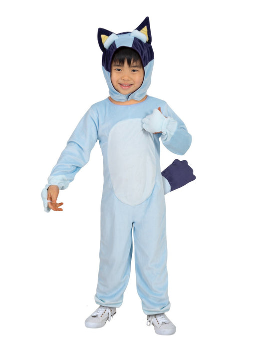 Bluey kids jumpsuit costume in premium velour for imaginative play and cozy comfort.