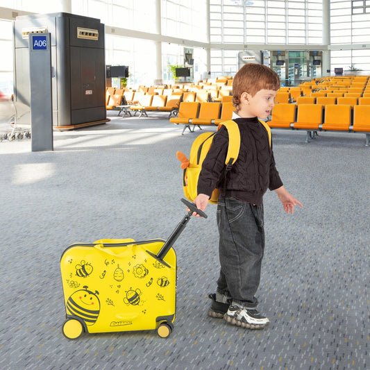 Kids bee-themed luggage set with spinner wheels for travel and storage, ideal for young travelers.