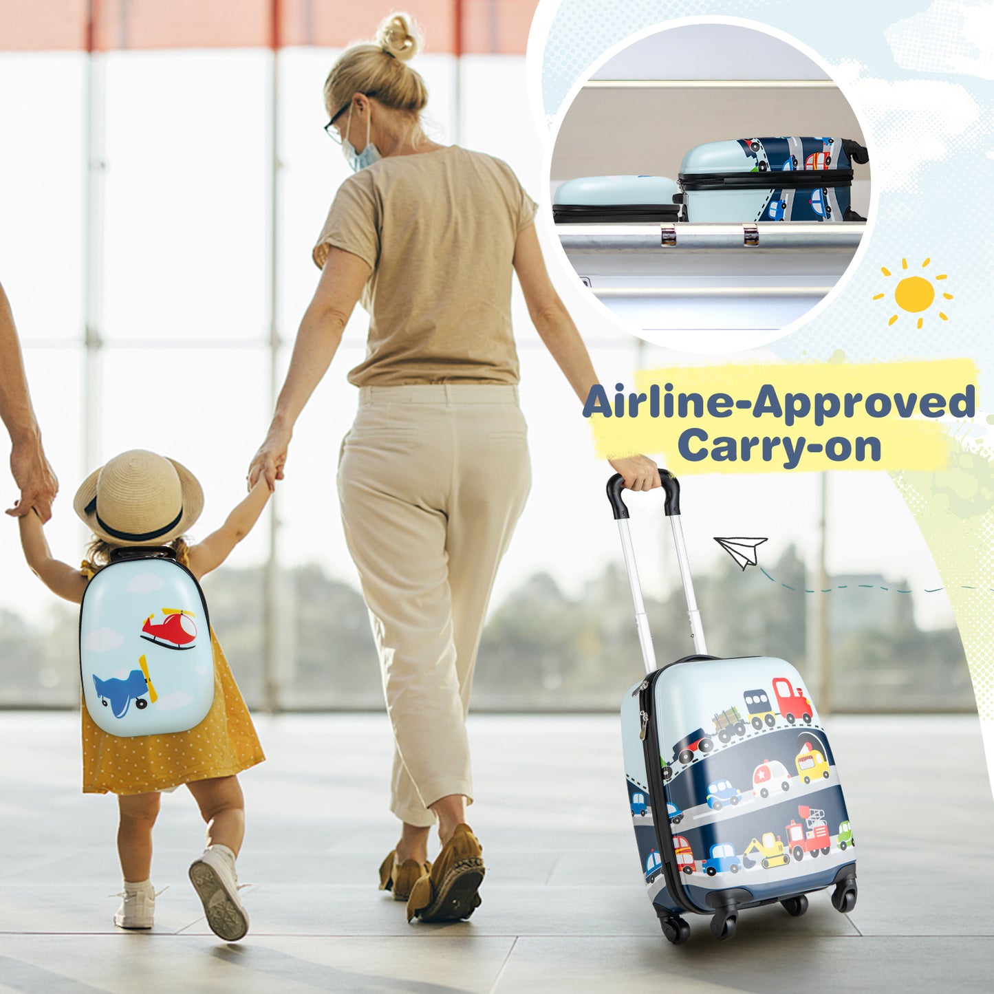 Navy kids luggage set with spinner wheels for easy travel, perfect for family vacations.