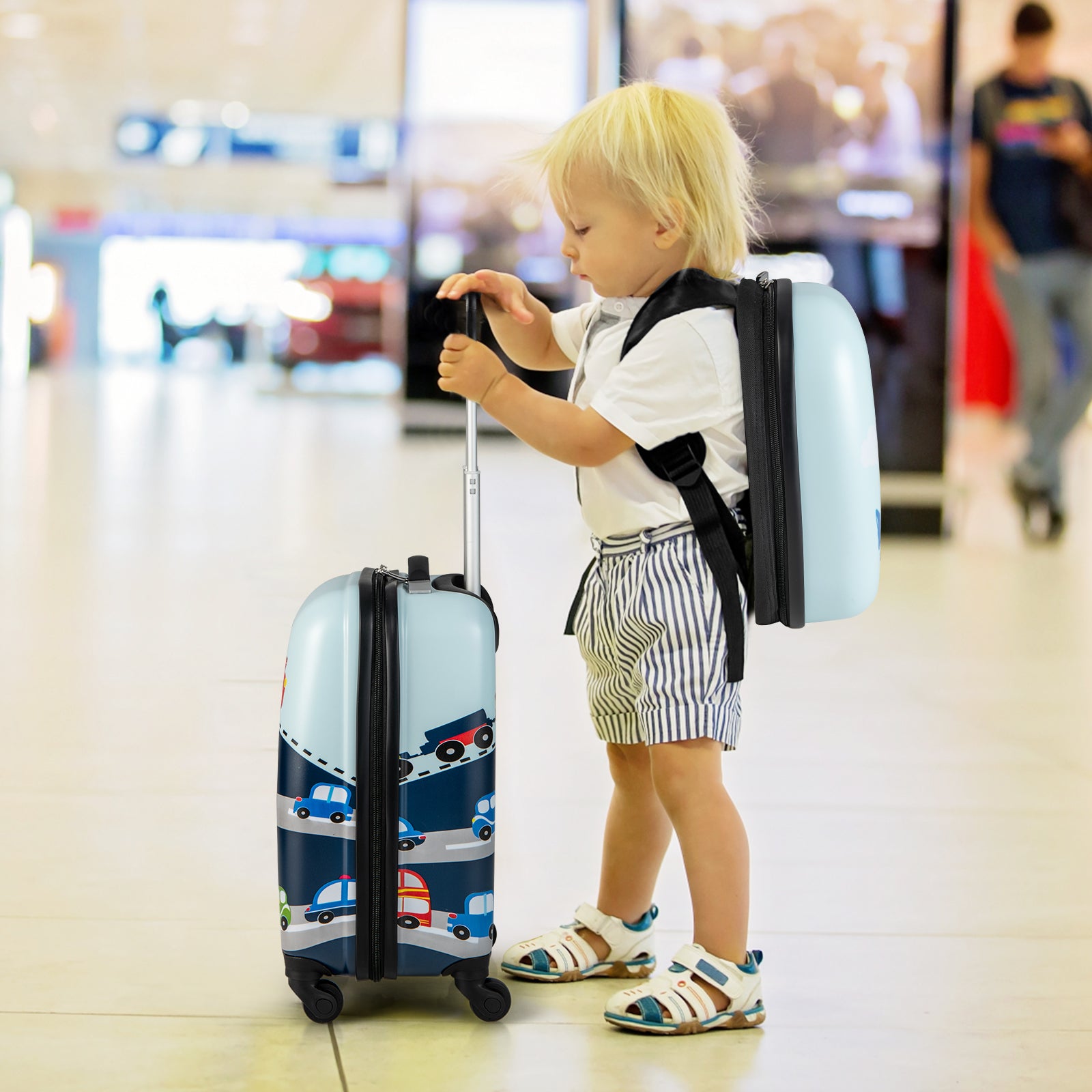 Kids 2-Piece Navy Luggage Set with Spinner Wheels - Ideal for travel and storage.