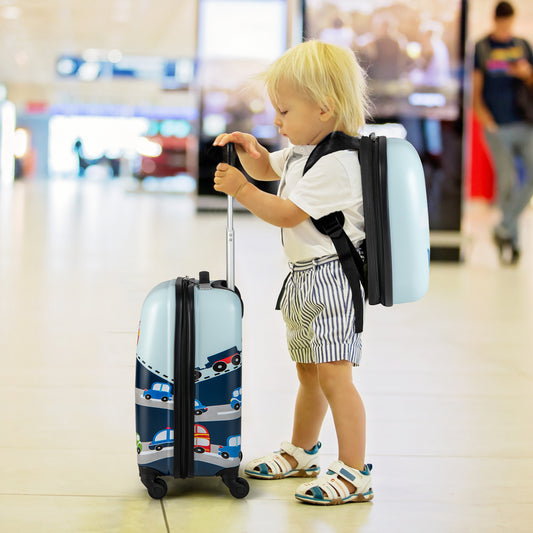 Kids 2-Piece Navy Luggage Set with Spinner Wheels - Ideal for travel and storage.