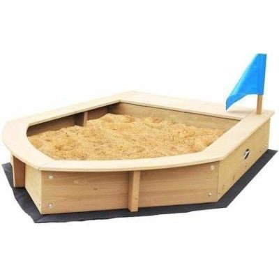 Wooden boat sandpit with storage for kids, ideal for creative outdoor play at home.