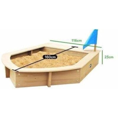 Wooden boat sandpit doubles as storage | perfect for kids outdoor play at home.