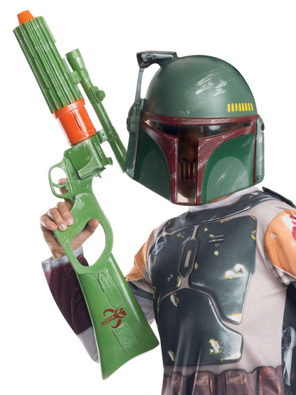 Official Boba Fett blaster toy from Star Wars Mandalorian series, perfect for kids playtime.