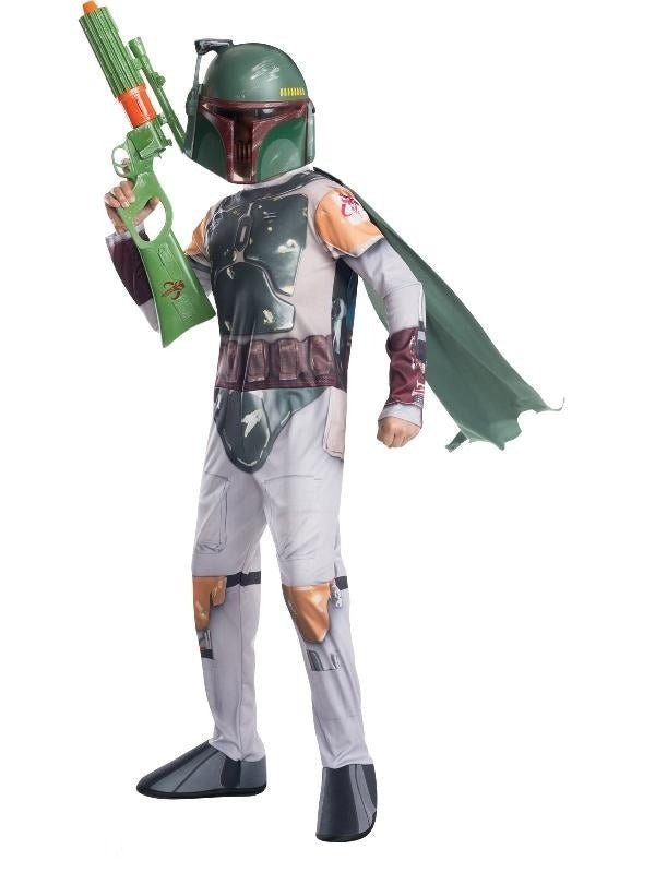 Kids Boba Fett costume, officially licensed Star Wars product for fun dress-up play at home.