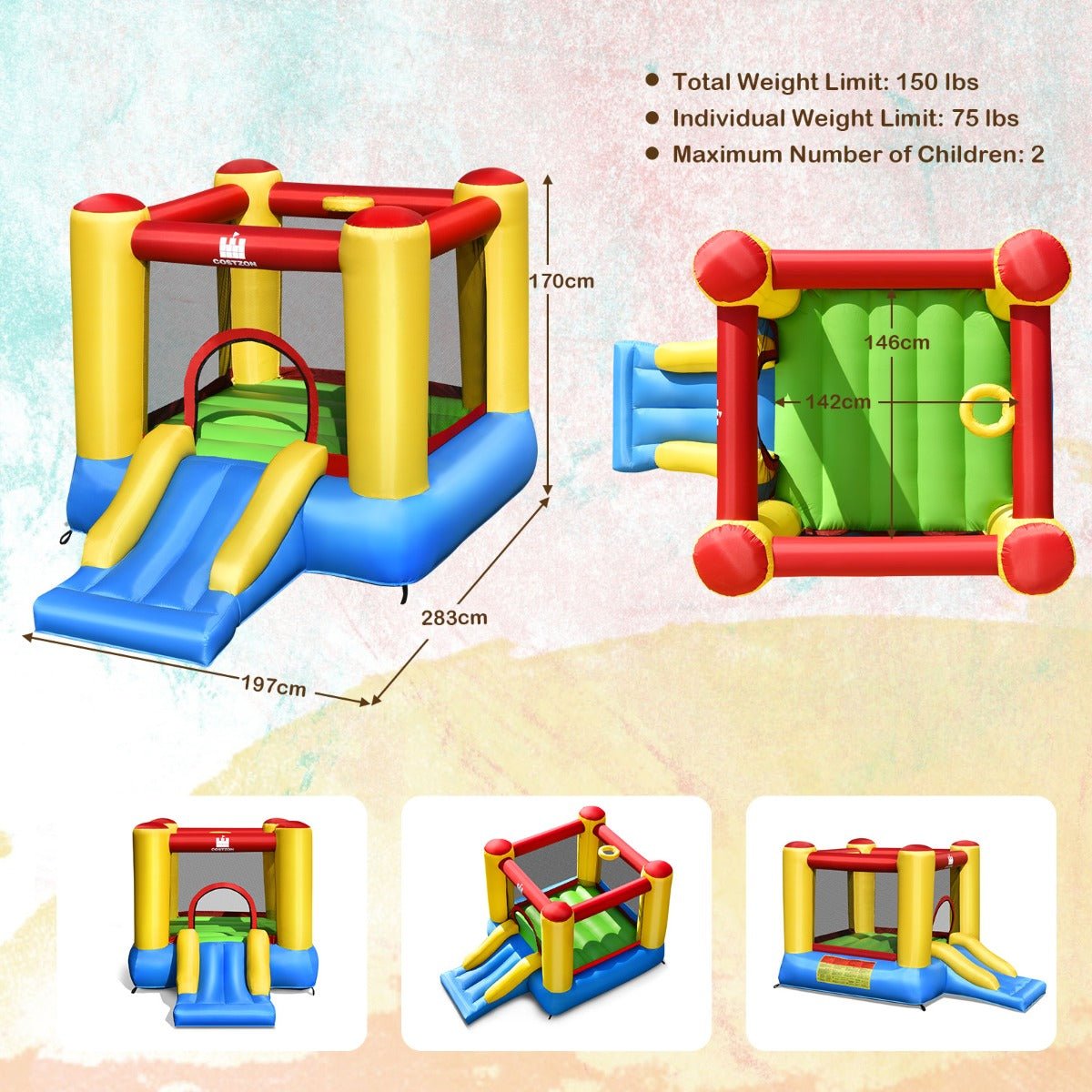 Children's Inflatable Bouncy Castle - Slide, Hoop, and Active Play